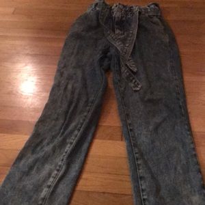 High -Waisted Washed Paper Bag Denim Mom Jeans!